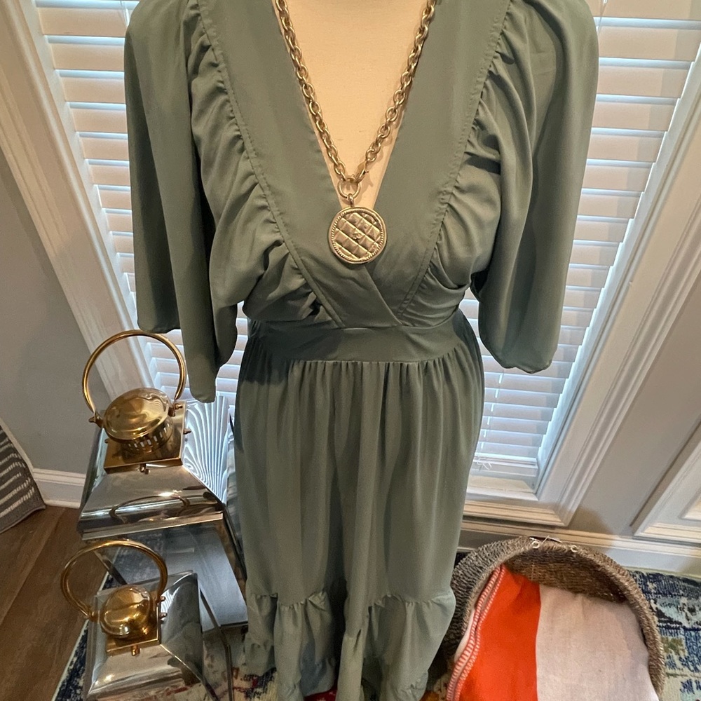 Maxi dress casual mid sleeves pleated ruffle BoHo dress - Picture 12 of 16